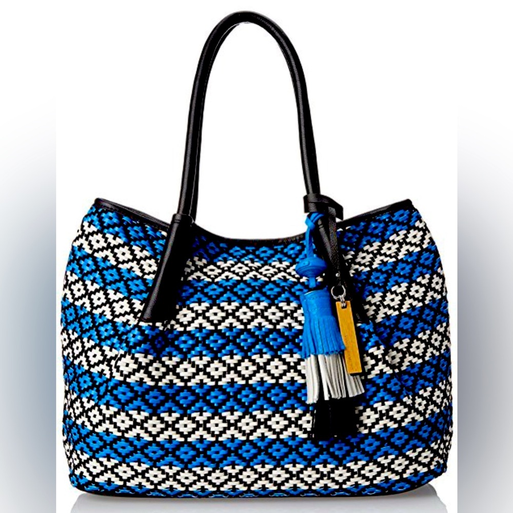 Vince Camuto Harlo Geometric Woven Leather Travel Tote Bag